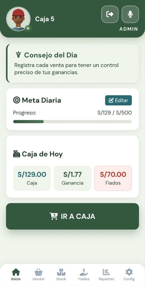 Pantalla de inicio de CARTHEN Market con la meta diaria y la caja de hoy: lo cobrado, la ganancia y lo que queda en fiados