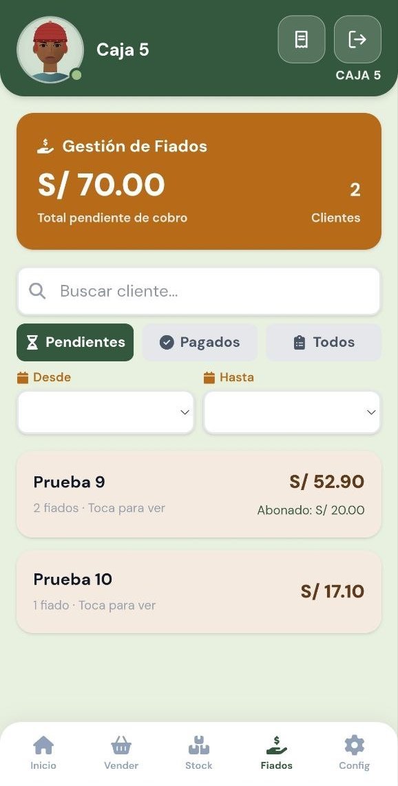Pantalla de fiados de CARTHEN Market: el total pendiente de cobro y la lista de clientes con su saldo